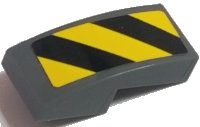 LEGO onderdeel Slope, Curved 2 x 1 x 2/3 with Black and Yellow Danger Stripes Pattern Right (Sticker) - Sets 60121 / 60122 11477pb041R
