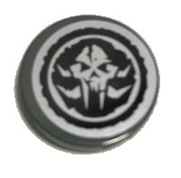 LEGO part Tile, Round 2 x 2 with Bottom Stud Holder with Alien Skull in Black Circle Pattern (Sticker) - Set 70228 14769pb388