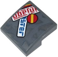 LEGO part Schräge, Curved 2 x 2 x 2/3 with Red 'injago', Blue 'ster' and Yellow Stripe on Red Circle Pattern (Sticker) - Set 71710 15068pb232