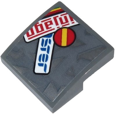 LEGO onderdeel Schuin, Gebogen 2 x 2 x 2/3 with Red 'injago', Blue 'ster' and Yellow Stripe on Red Circle Pattern (Sticker) - Set 71710 (15068pb232)