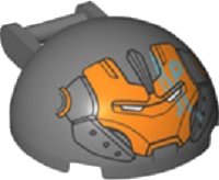 LEGO part Windscreen 4 x 4 x 1 2/3 Canopy Half Sphere with Bar Handle and Orange Iron Man Face Pattern 18990pb04