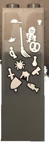 LEGO part Brick 1 x 2 x 5 with Skeleton, Broom, Pretzel, Rat, Spider, Fish and Crown Pattern (Sticker) - Set 71043 2454pb149
