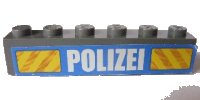 LEGO part Steen 1 x 6 con patrón 'POLIZEI' Blanco Fuente Negrita Estrecha y Rayas Diagonales Amarillas sobre Fondo Azul (Pegatina) - Set 7743 3009pb178