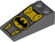 LEGO part Slope 18 4 x 2 with Oval Batman Logo and Yellow Armor Plates Pattern 30363pb038