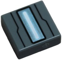 LEGO part Tile 1 x 1 with Metallic Light Blue and White Arc Reactor with Black Outline and Bent Lines Pattern 3070pb383