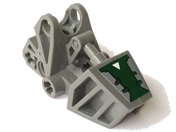 LEGO part Bionicle Foot with Ball Joint Socket 3 x 6 x 2 1/3, Rounded Tops with Dark Green Cover and White Triangle Pattern (Sticker) - Set 8100 (32475pb01)