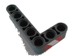 LEGO onderdeel Technic, Liftarm, Modified Bent Thick L-Shape 3 x 5 with Red and White Danger Stripes Pattern Model Left Side (Sticker) - Set 8053 (32526pb012L)