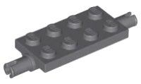 Plate, Modified 2 x 4 with Pins and Thick Reinforced Supports in donkerblauwgrijs, LEGO onderdeelnummer 40687