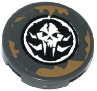 LEGO part Tile, Round 2 x 2 with Dark Tan Spatters and Alien Skull in Black Circle Pattern (Sticker) - Set 70141 4150pb164