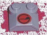 LEGO part Slope, Curved 2 x 2 x 2/3 with 2 Studs and Curved Sides, Lip End with Red/Black Circle Pattern 41855pb07