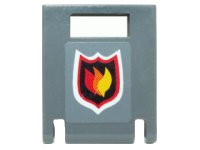 LEGO part Container, Box 2 x 2 x 2 Door with Slot with City Fire Logo Badge on Dark Bluish Gray Background Pattern (Sticker) - Set 7942 4346pb20