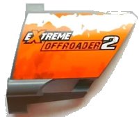 LEGO onderdeel Technic, Panel Fairing #22 Large Short, Small Hole, Side A with 'EXTREME OFFROADER 2' on Orange and White Splatter Pattern (Sticker) - Set 8297 44352pb16