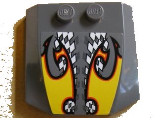 LEGO part Wedge 4 x 4 x 2/3 Triple Curved with Yellow Flames over Checkered Pattern (Sticker) - Set  8134 (45677pb033)