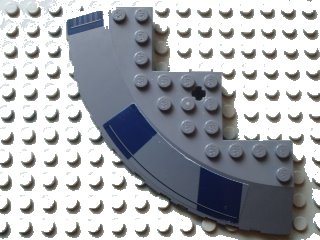 LEGO part Brick, Round Corner 10 x 10 with Slope 33 Edge, Axle Hole, Facet Cutout with Dark Blue Rectangles Pattern Model Right Side (Stickers) - Set 8016 (58846pb04r)