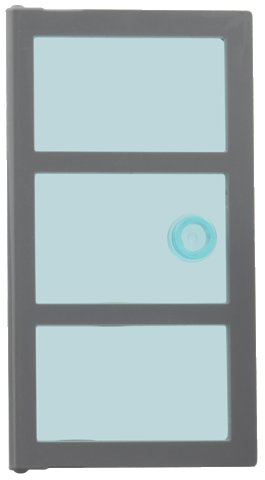 LEGO part Door 1 x 4 x 6 with 3 Panes with Molded Trans-Light Blue Glass with Stud Handle Pattern (60797pb01)