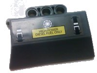 LEGO part Technic, Panel Engine Block Half / Side Intake with 'HIGH POWER DIESEL FUEL ONLY' on Yellow Rectangle, Silver Gas Cap Pattern (Sticker) - Set 8635 61069pb005