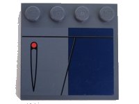 LEGO part Tile, Modified 4 x 4 with Studs on Edge with Lines, Red Dot, and Dark Blue Rectangle Pattern Model Left Side (Sticker) - Set 8016 6179pb033l