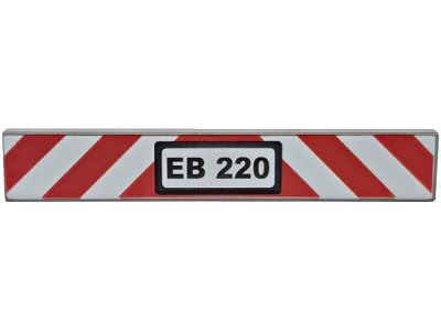 LEGO part Tile 1 x 6 with 'EB 220' and Red and White Danger Stripes Pattern (6636pb175)