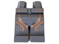 LEGO part Hips and Legs with Racing Suit, Orange and Silver Stripes Pattern 970c00pb0959