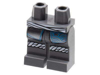 LEGO part Hips and Legs with White Sash and Knee Wrap, Robe Ends with Dark Azure Trim Pattern (970c00pb1311)