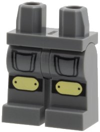 LEGO part Hips and Legs with Black Pockets Outline and Bright Light Yellow Knee Pads with Straps Pattern 970c00pb1662