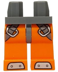 LEGO part Hips and Orange Legs with Dark Bluish Gray Straps Around Thighs and Silver Weights on Feet Pattern 970c04pb07