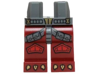 LEGO onderdeel Hips and Dark Red Legs with Dark Bluish Gray Straps, Red Knee Pads and Gold Talons Pattern (970c59pb04)