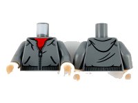 LEGO part Torso Dark Bluish Gray Hoodie, Red Shirt and Zipper Pattern / Dark Bluish Gray Arms / Light Nougat Hands 973pb4012c01