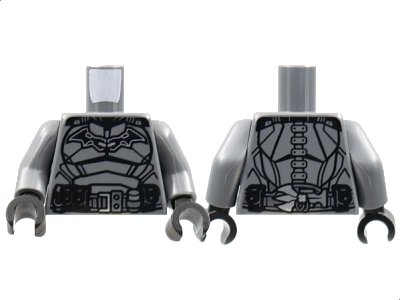 LEGO onderdeel Torso Armor, Black Bat with Silver Outline, Panel Lines, Belt with Silver Buckle Pattern / Dark Bluish Gray Arms / Black Hands (973pb4485c01)