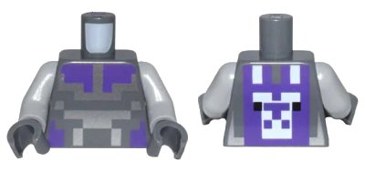 LEGO onderdeel Torso Pixelated Silver, White, and Dark Purple Armor and Llama Pattern / Light Bluish Gray Arms / Dark Bluish Gray Hands (973pb4804c01)