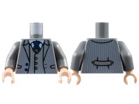 LEGO part Torso Jacket and Vest with Sand Blue Pinstripes, Dark Blue Tie, Gold Letter M Tack and Buttons Pattern / Dark Bluish Gray Arms / Light Nougat Hands 973pb4898c01
