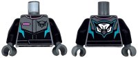 LEGO part Torso Racing Suit with Dark Pink Pocket and Collar Trim, Dark Turquoise Angled Panels, Black Hawk Head Logo Pattern / Black Arms / Dark Bluish Gray Hands 973pb5525c01