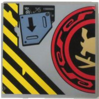 LEGO part Tile 6 x 6 with Bottom Tubes with Samurai Helmet and Swords in Red and Black Circle Left Half and Arrow Pattern (Sticker) - Set 70596 10202pb007L