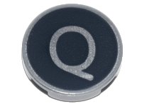 LEGO part Carreau, Rond 2 x 2 avec Support de Tenon Inférieur avec Lettre Majuscule Q Argent sur Motif de Fond Noir 14769pb438