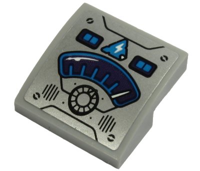 LEGO onderdeel Slope, Curved 2 x 2 x 2/3 with Control Panel with Dark Purple Gauge, White Lightning Bolt on Triangle, Knob and Lights Pattern (Sticker) - Sets 70427 / 70430 / 70431 / 70432 (15068pb236)