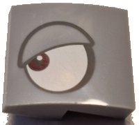 LEGO part Slope, Curved 2 x 2 x 2/3 with White Eye, Dark Red Pupil and Dark Bluish Gray Outlined Eyelid Pattern Model Left Side (Super Mario Rambi) 15068pb506L