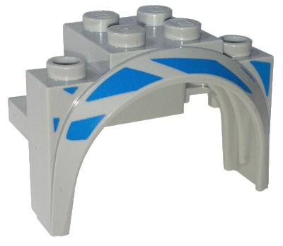 LEGO part Vehicle, Mudguard 4 x 2 1/2 x 2 1/3 with Arch Round with Blue Stripes Pattern Model Right Side (18974pb01R)