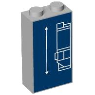 LEGO part Brick 1 x 2 x 3 with White Lines Schematic of Car Rear Bumper with Tall Spoiler and Arrow on Dark Blue Background Pattern (22886pb23)