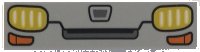 LEGO part Tile 1 x 4 with Dark Bluish Gray Vehicle Grille and Yellow and Orange Headlights Pattern 2431pb0820