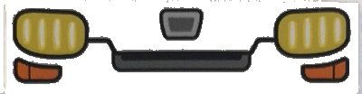 LEGO part Tile 1 x 4 with Dark Bluish Gray Vehicle Grille and Yellow and Orange Headlights Pattern (2431pb0820)