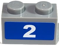 LEGO part Brick 1 x 2 with White Number 2 on Blue Background Pattern (Sticker) - Set 7641 3004pb079