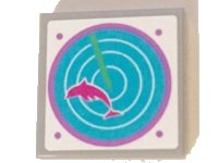 LEGO part Tile 2 x 2 with Dark Pink Dolphin on Medium Azure Radar Pattern (Sticker) - Set 41015 3068pb0996
