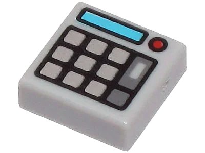 LEGO onderdeel Tegel 1 x 1 met Toetsenbord Knoppen, Medium Azure Scherm en Rood Licht (Rekenmachine) Patroon (3070pb174)