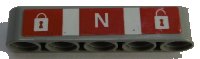 LEGO part Technic, Liftarm Thick 1 x 5 with Padlocks and Letter 'N' on Red Background with White Stripes Pattern (Sticker) - Set 42055 32316pb025