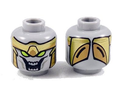 LEGO part Minifigure, Head Alien with Gold Armor, Lime Eyes, Large Open Mouth with 8 Teeth Pattern - Hollow Stud (3626pb2352)