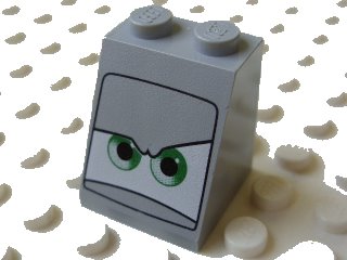 LEGO onderdeel Slope 65 2 x 2 x 2 with Bottom Tube with Green Eyes on White Background Pattern (3678bpb031)