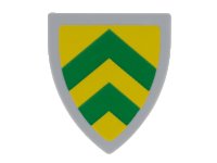 LEGO part Minifigure, Shield Triangular  with Green Chevrons on Yellow Background Pattern 3846pb059