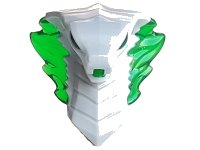 LEGO part Minifigure, Head, Modified Snake, Cobra with Open Mouth with Molded Trans-Green Eyes, Tongue, and Flames on Open Hood Pattern 41201pb02