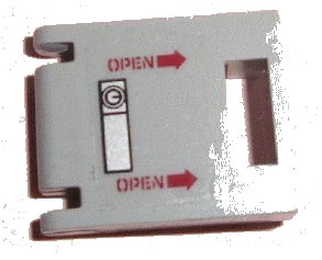 LEGO part Container, Box 2 x 2 x 2 Door with Slot with 'OPEN', Arrows and Lock Pattern Model Right Side (Sticker) - Set 7298 (4346pb22R)