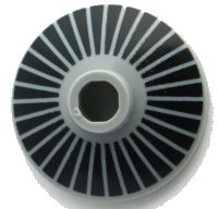 LEGO part Dish 2 x 2 Inverted (Radar) with Hubcap with Black Stripes Pattern 4740pb019